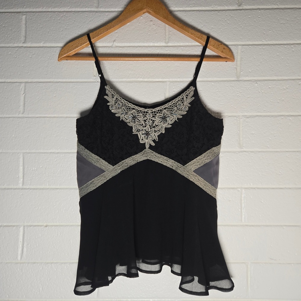 Vtg Miss Me Lace Beaded Camisole Tank Top Medium Y2K Fairycore Grunge Babydoll